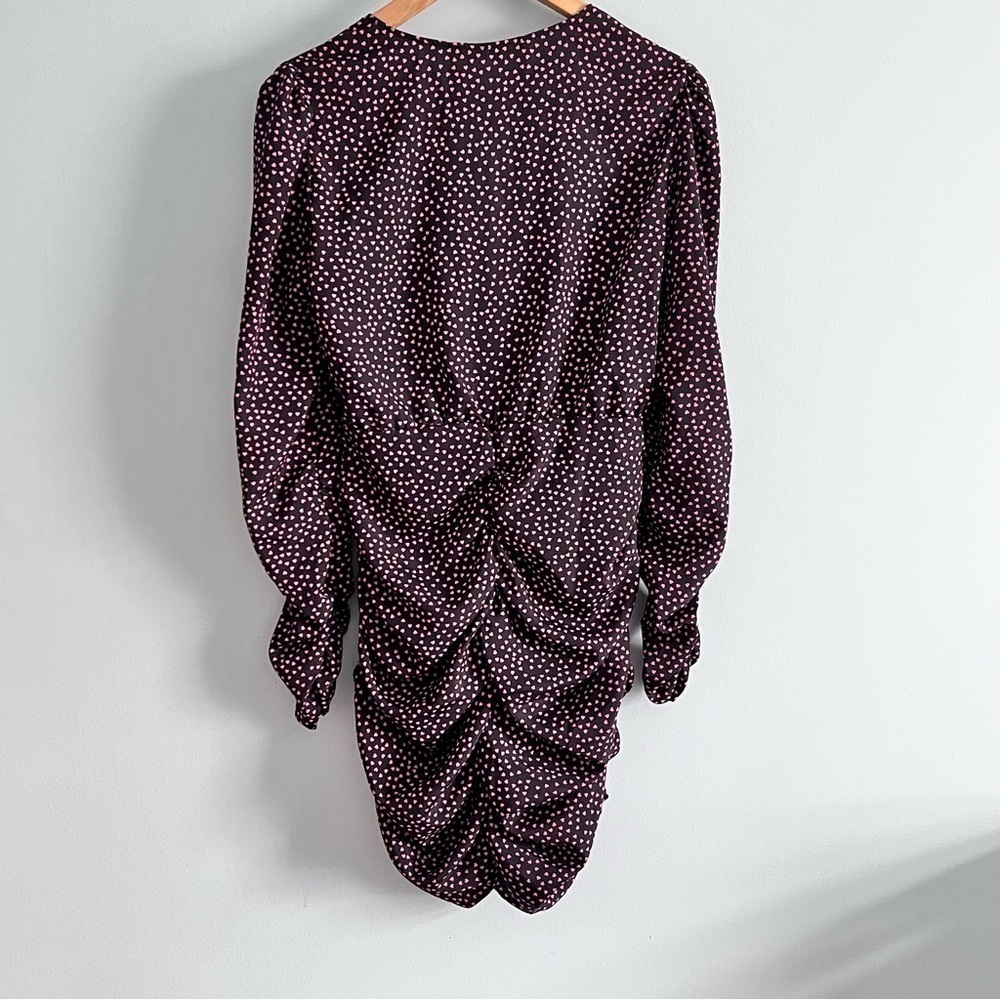 ZARA Ruched Pink Hearts All Over Print Long Sleeve Mini Dress Valentine - Picture 11 of 15